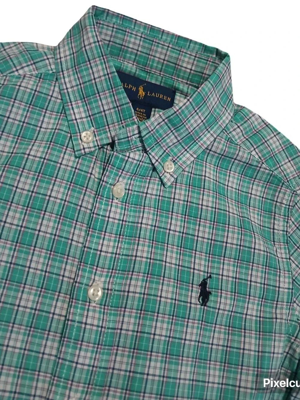 Ralph Lauren Boys Classic Seagrass Green Plaid Button-Down Shirt 4T